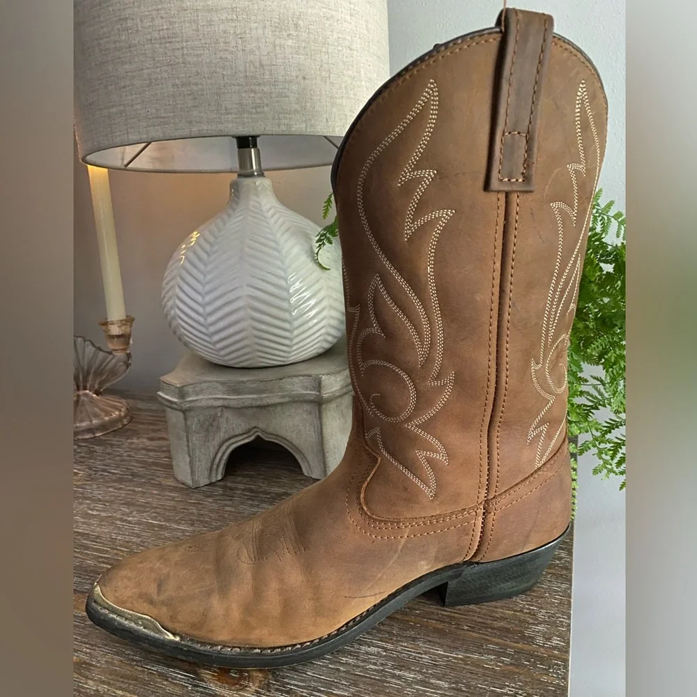Masterson Distressed Leather R Toe Cowboy Western Boots Mens 11 D Brown Tan‎